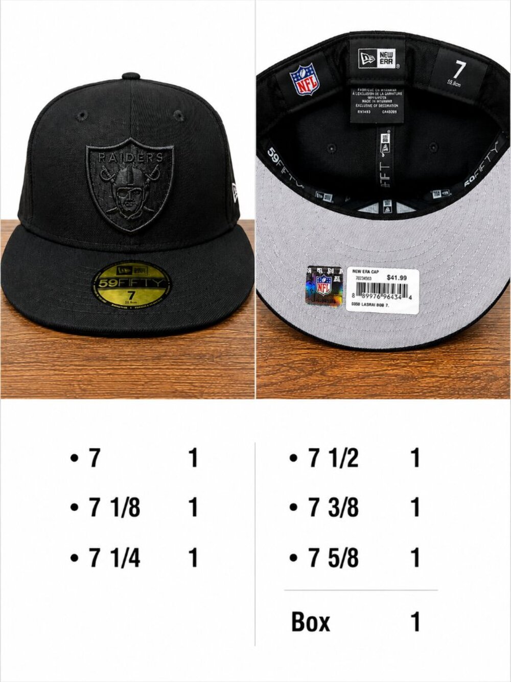 NWT New Era 59FIFTY Las Vegas Raiders Black Fitted Hat Cap Size 7